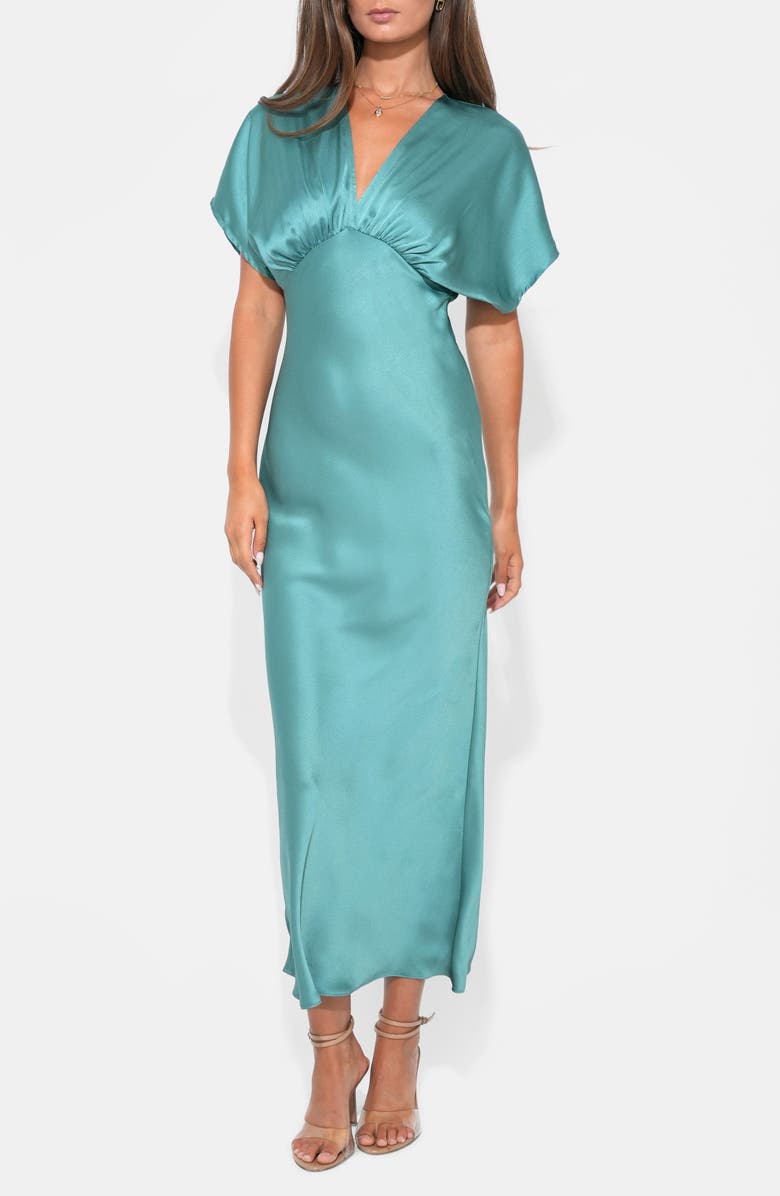 Adelyn Rae Dolman Sleeve Satin Cocktail Dress, Alternate, color, Jade