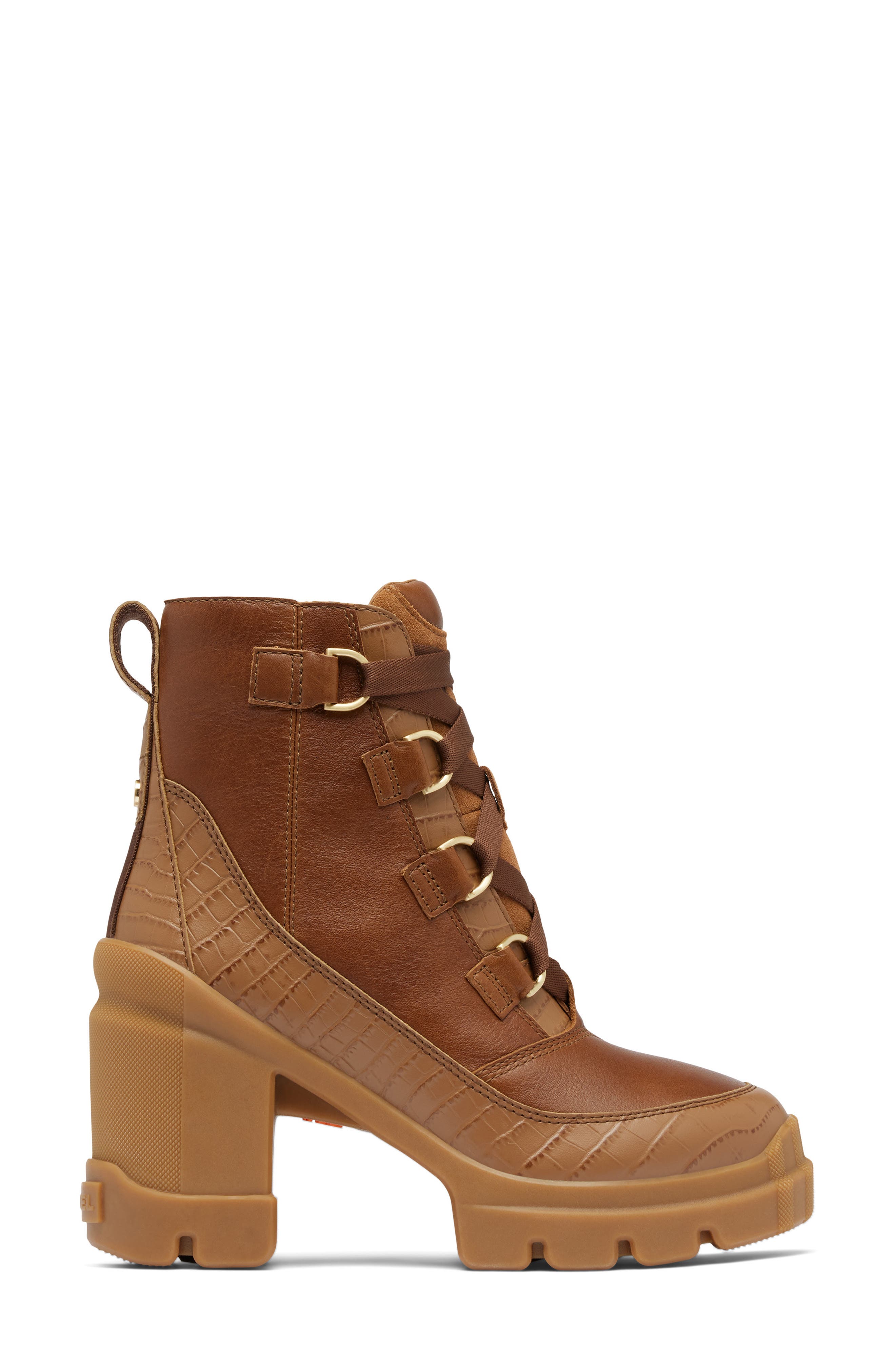 SOREL Caribou X Waterproof Lace-Up Block Heel Bootie, Alternate, color, Velvet Tan/ Tobacco