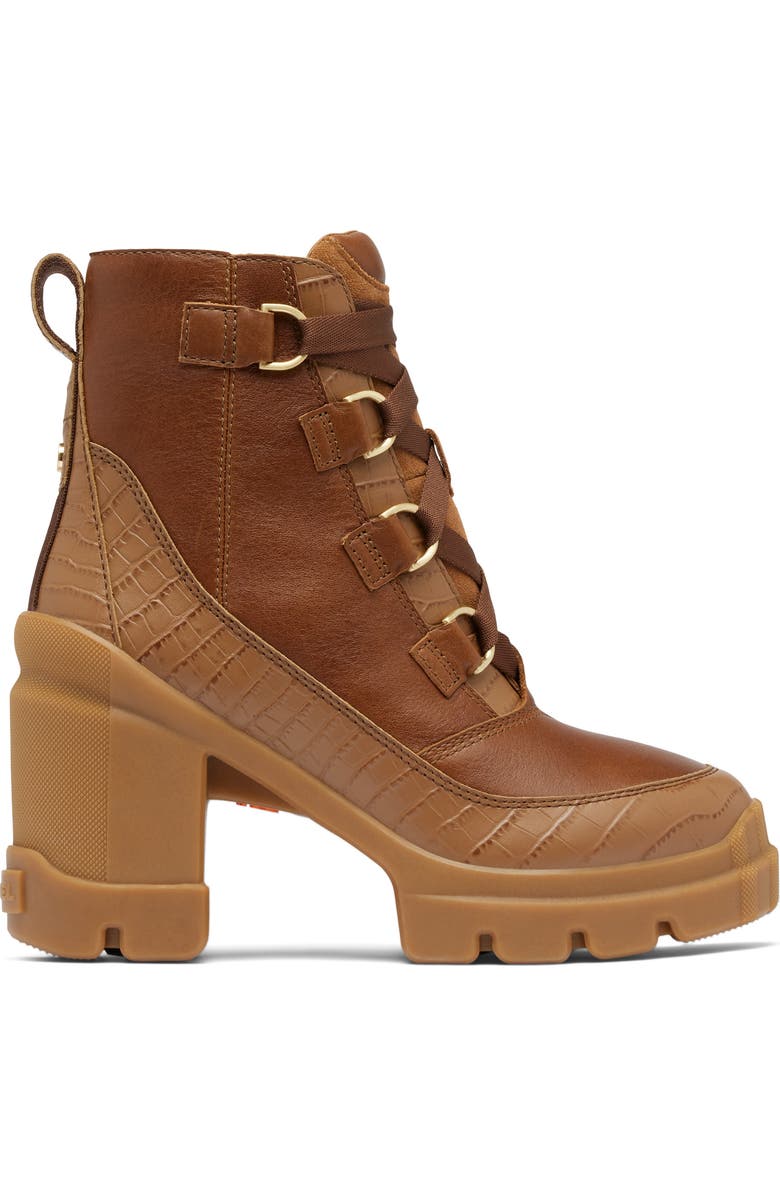 SOREL Caribou X Waterproof Lace-Up Block Heel Bootie, Alternate, color, Velvet Tan/ Tobacco