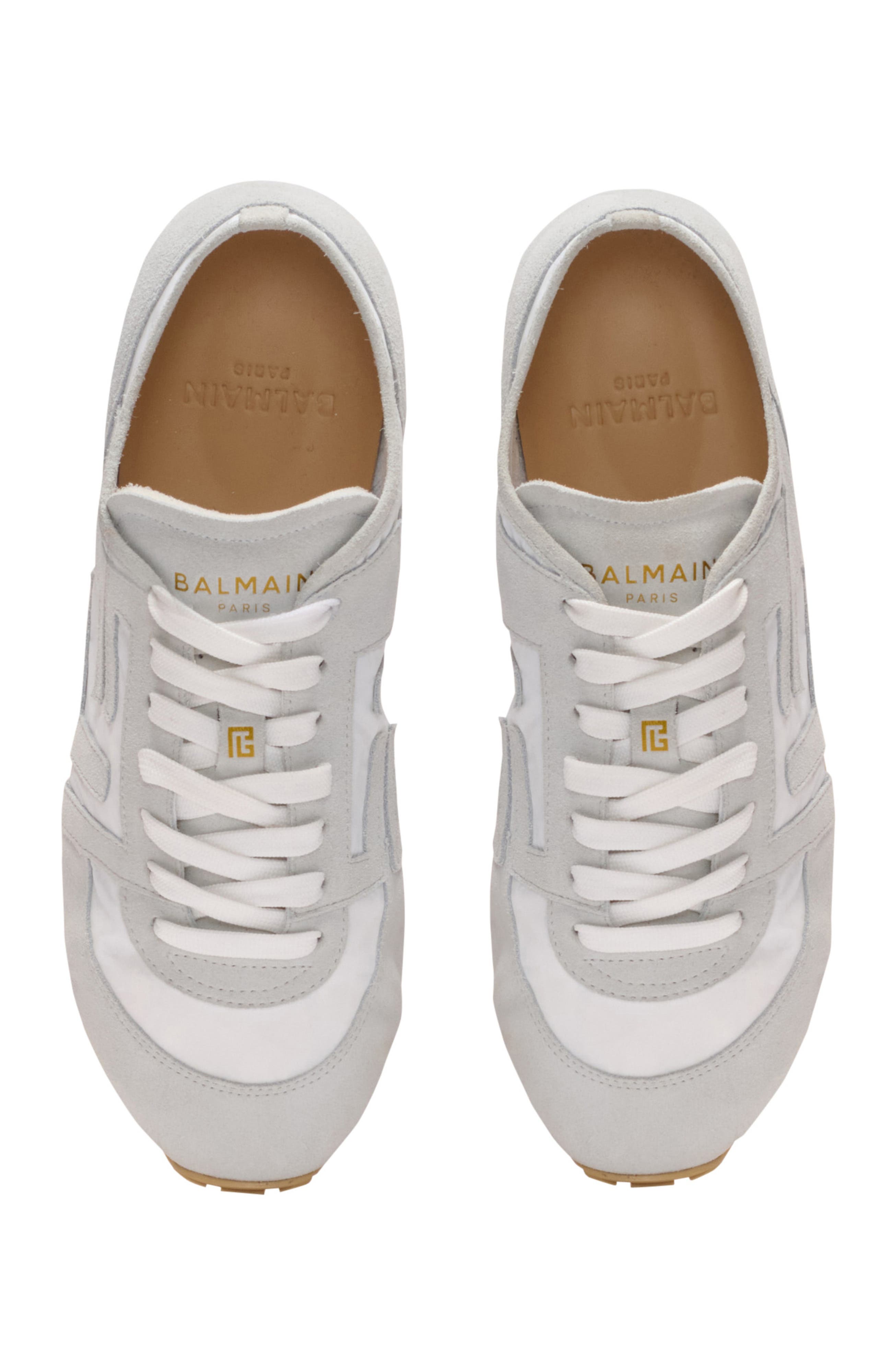 Balmain Racer 45 trainers in lambskin and suede, Alternate, color, White