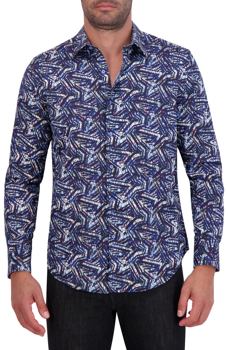 Robert Graham Morais Abstract Print Cotton Button-Up Shirt, Main, color, Purple Multi