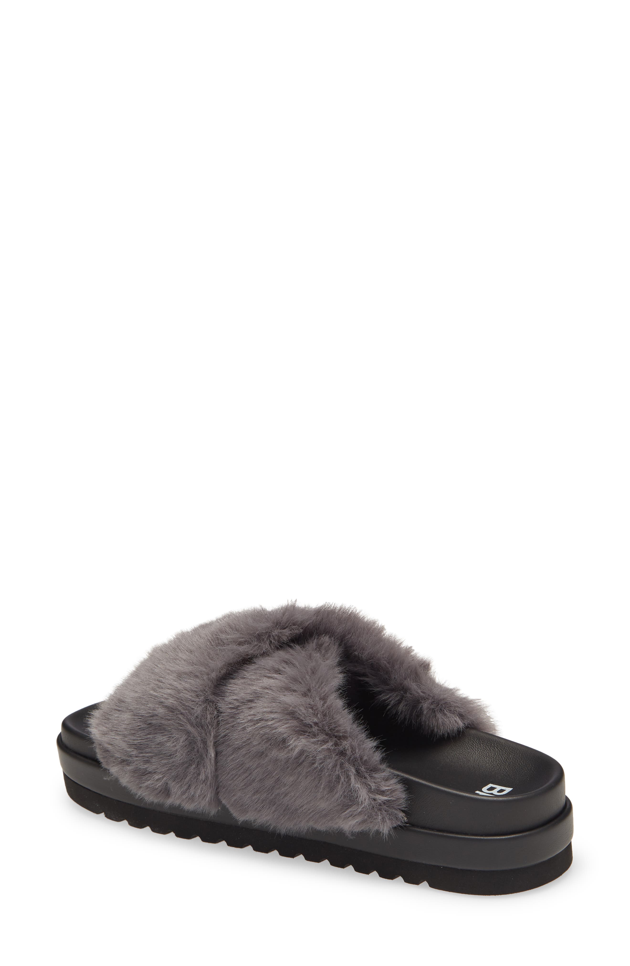 Zoe Cross Band Faux Fur Slide Sandal, Alternate, color, GREY
