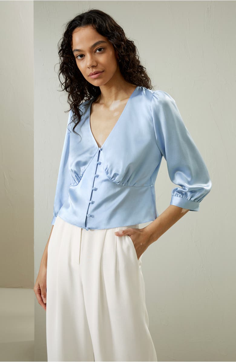 Lilysilk X SONIA Fitted Retro Corset Silk Top, Alternate, color, Blue