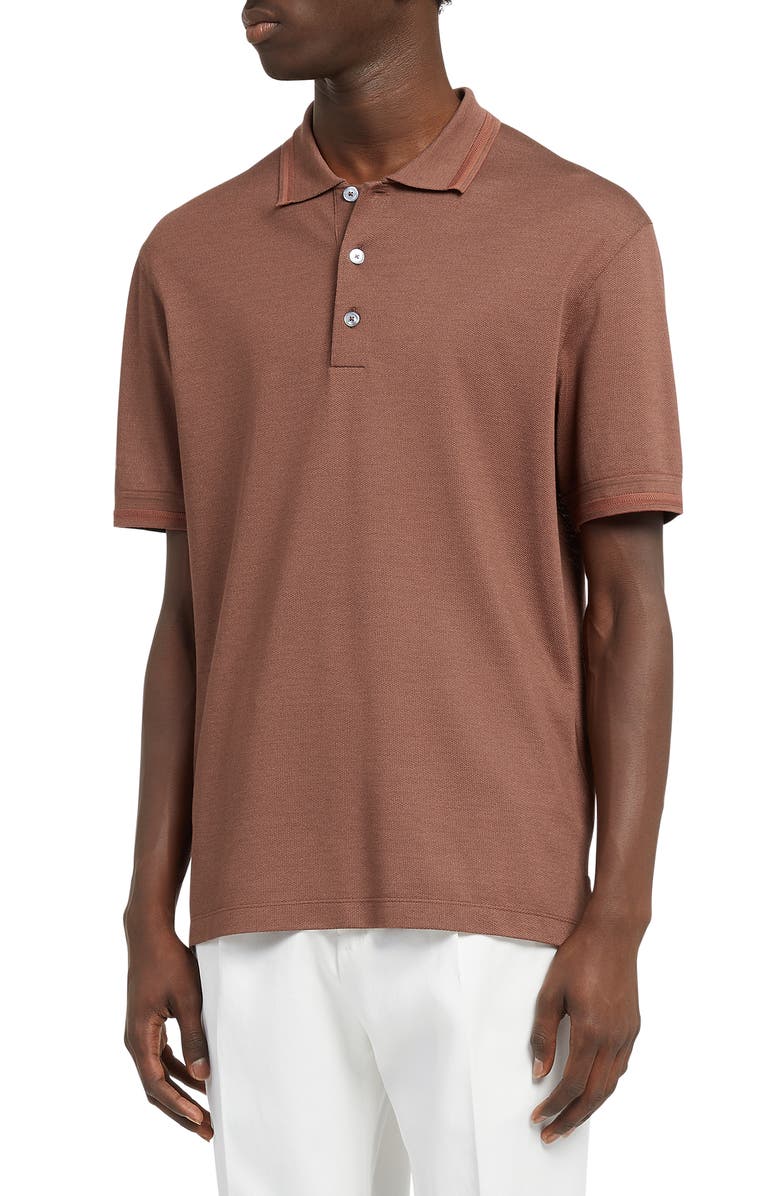 ZEGNA Short Sleeve Silk & Cotton Polo, Main, color, 