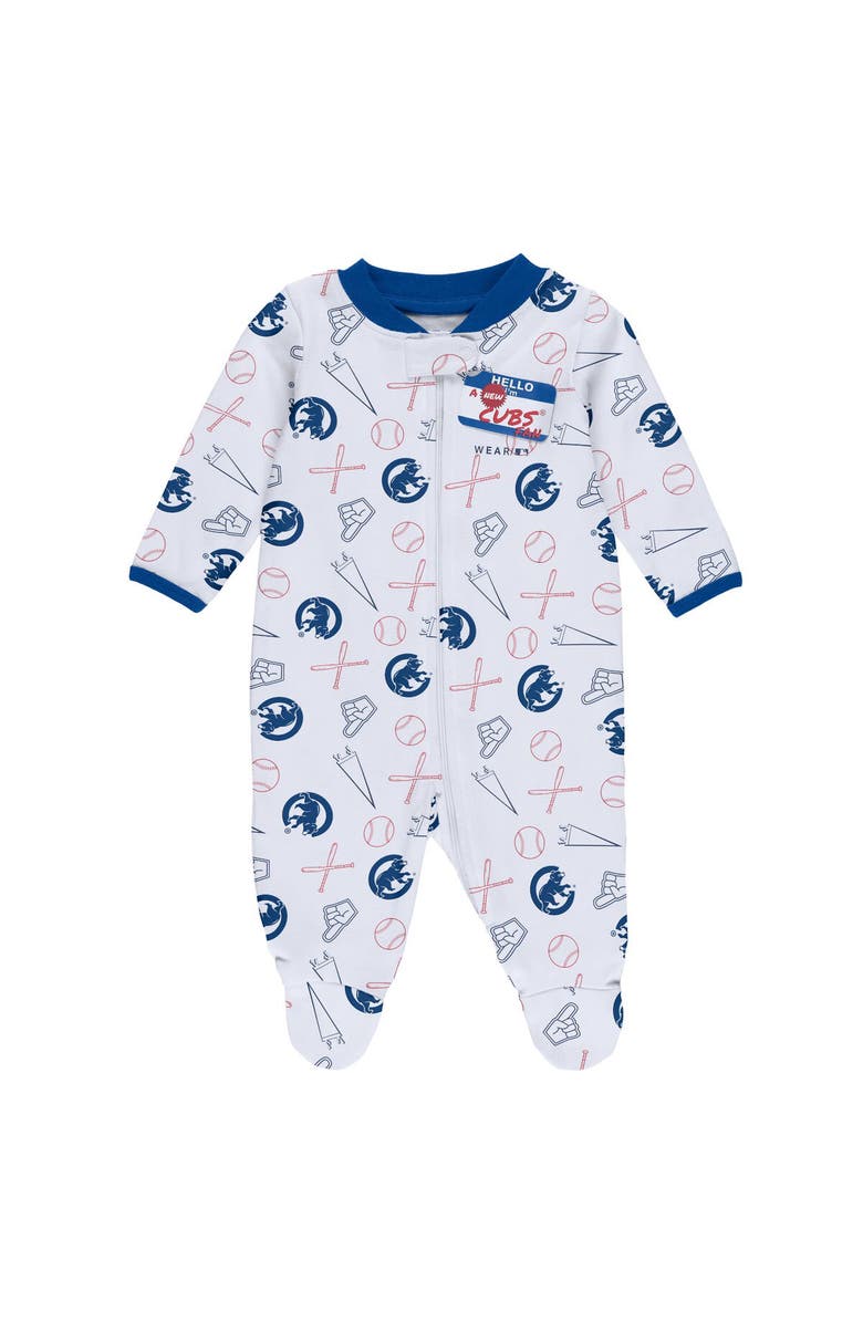 WEAR by Erin Andrews Newborn & Infant WEAR by Erin Andrews White Chicago Cubs Sleep & Play Full-Zip Footed Jumper with Bib, Alternate, color, 