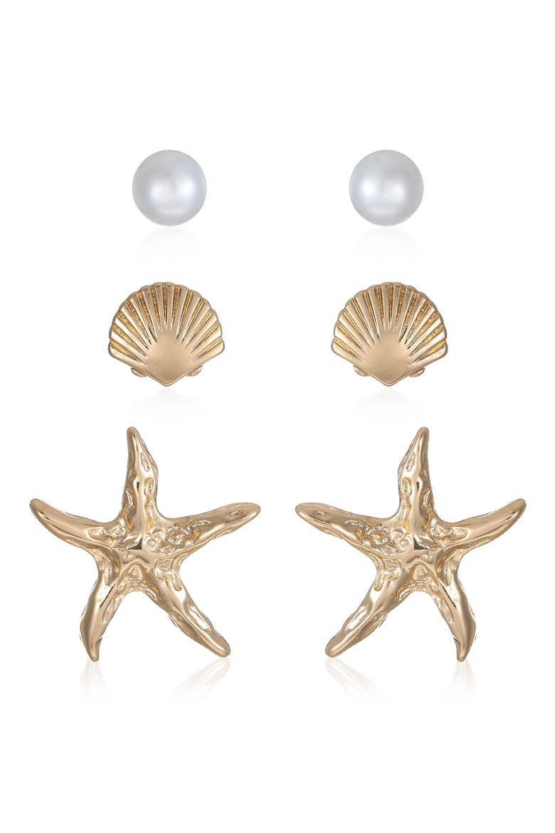 Oceanic Set of 3 Stud Earrings, Alternate, color, GOLD