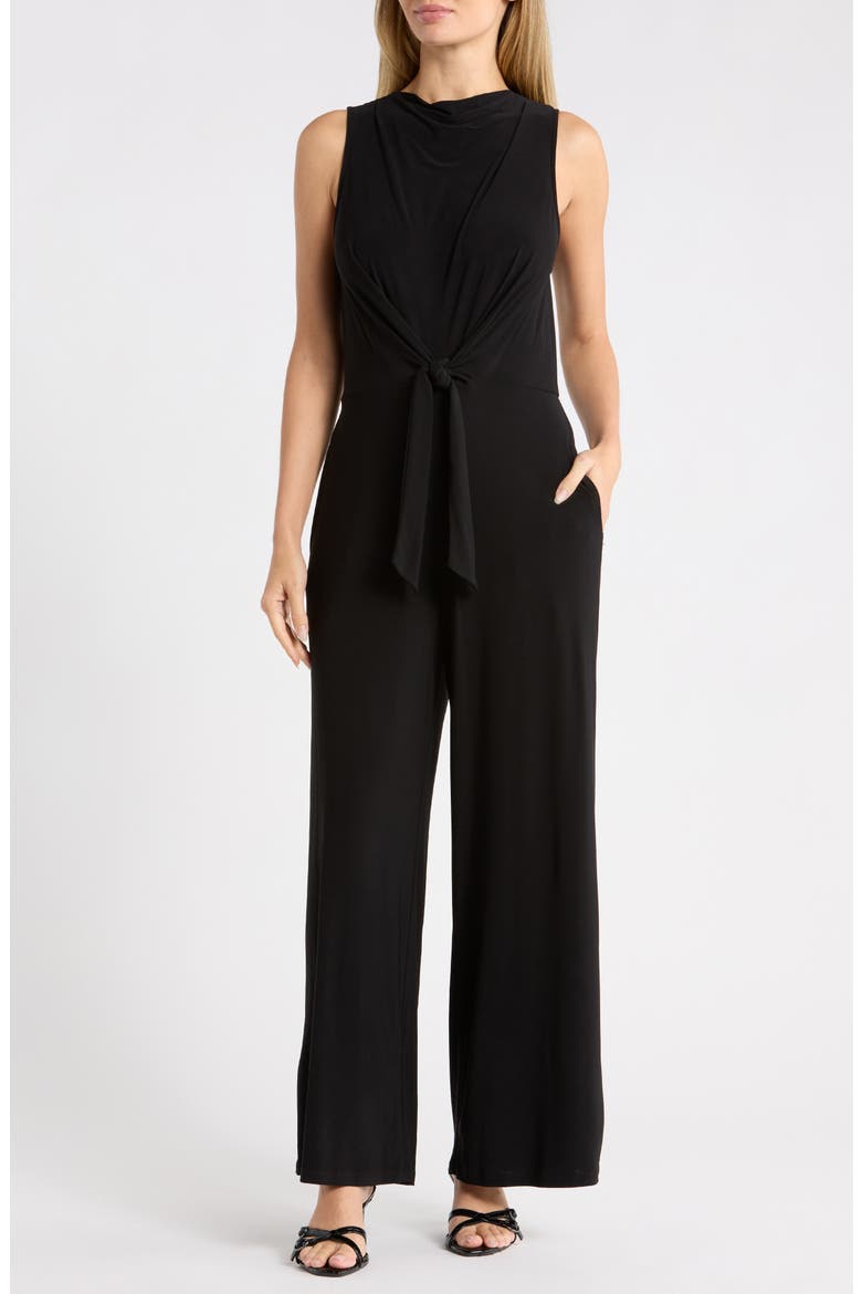 Sleeveless Tie Front Jumpsuit, Main, color, BLACK