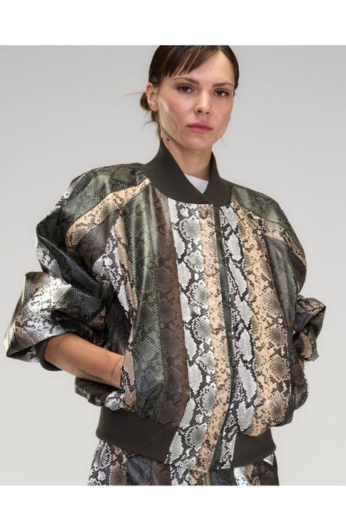 Cynthia Rowley Snake-embossed Vegan Leather Bomber Jacket In Multi