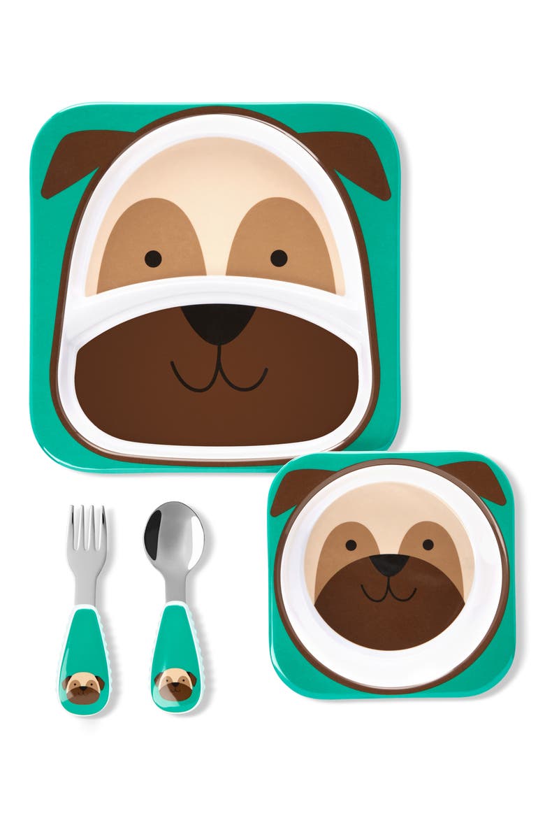 Zoo Pug Mealtime Plate, Bow & Utensil Set, Main, color, MULTICOLOR
