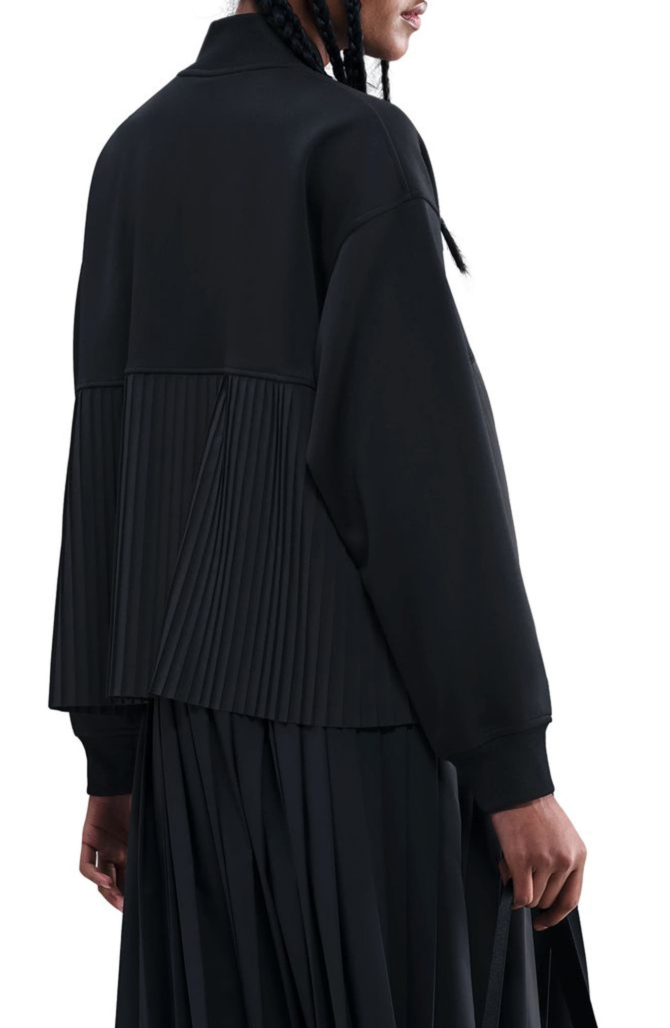 Sportswear Mixed Media Pleated Bomber Jacket - image 2