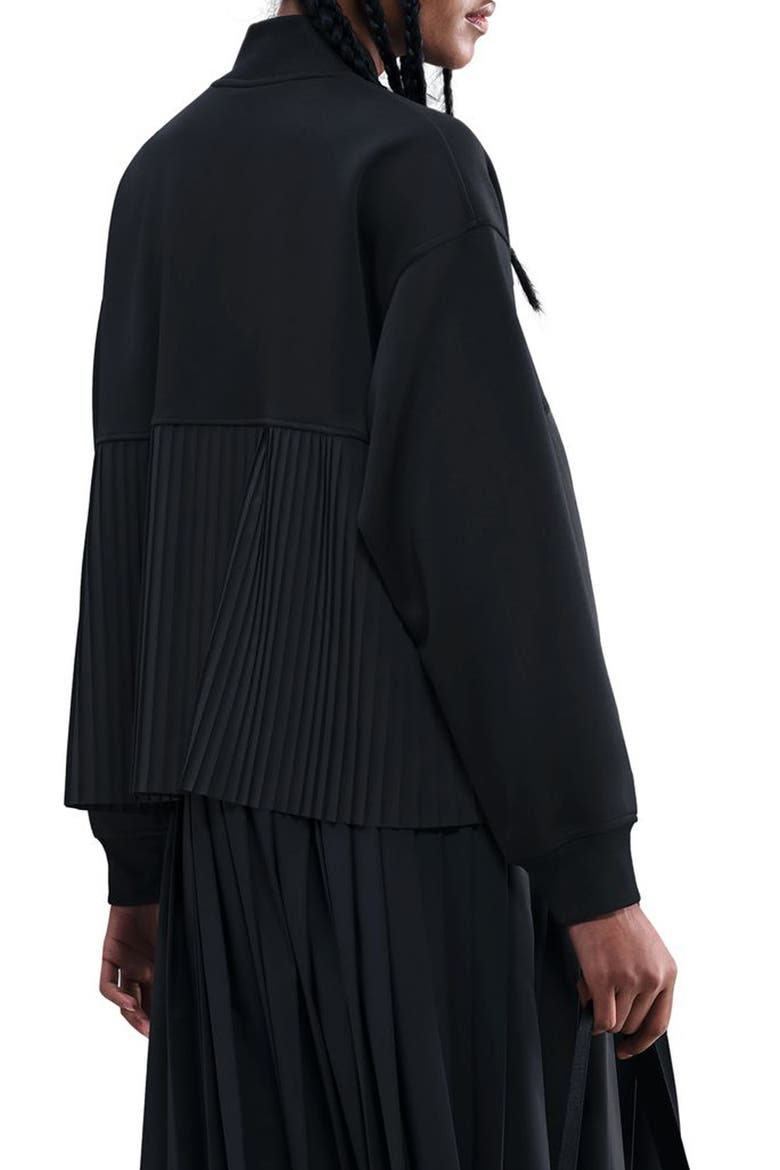 Sportswear Mixed Media Pleated Bomber Jacket, Alternate, color, 010 BLACK/SAIL