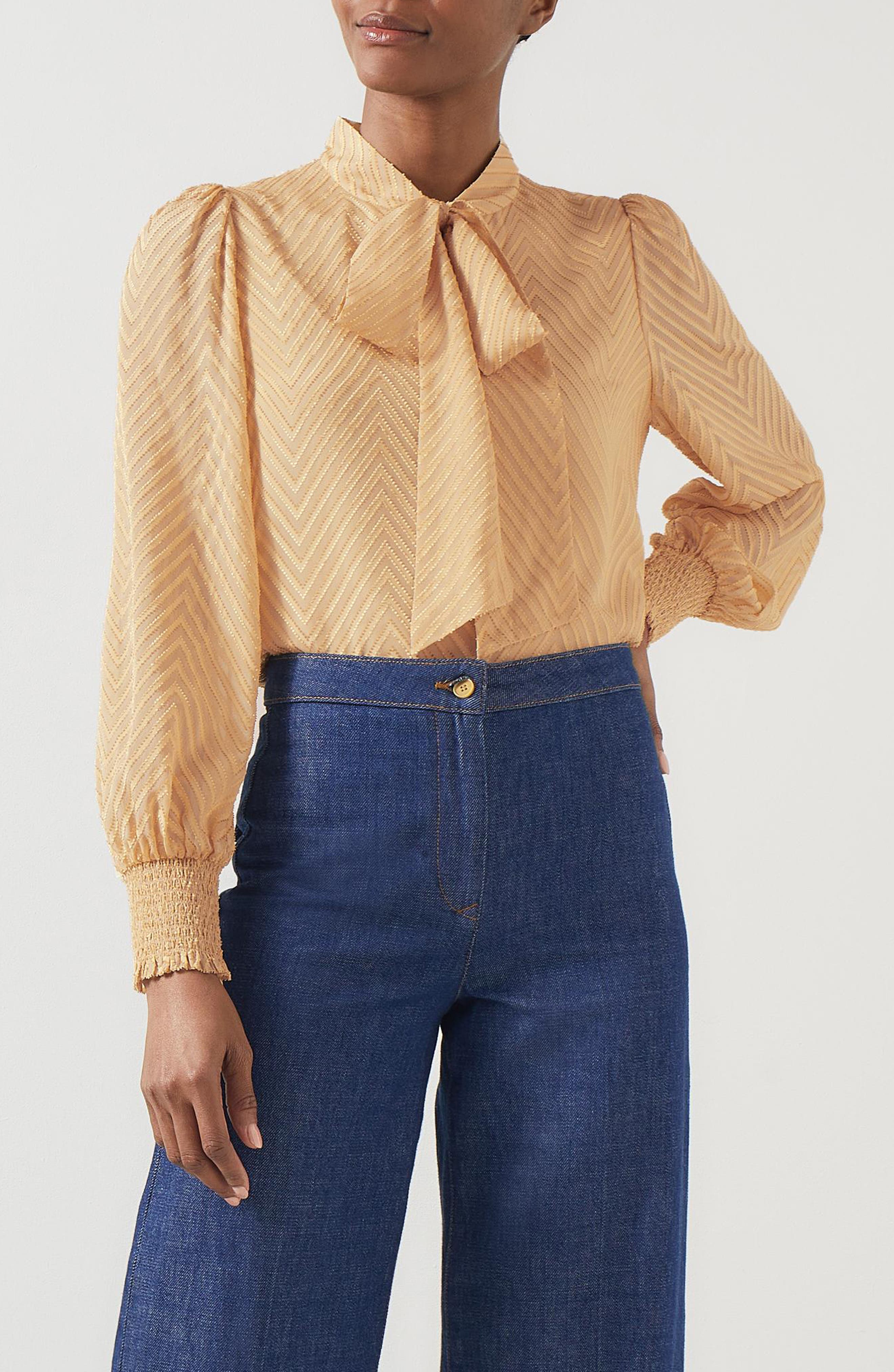 Polly Long Sleeve Silk Blend Devoré Top