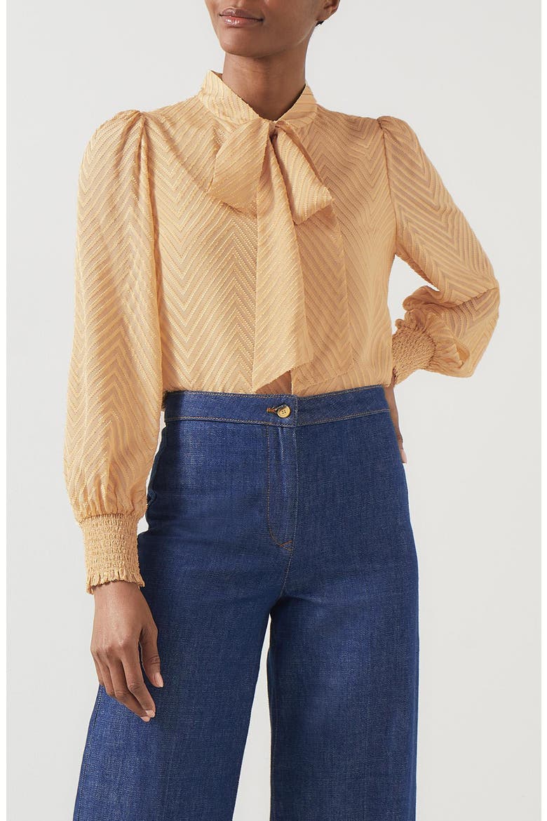 Polly Long Sleeve Silk Blend Devoré Top, Main, color, CAMEL