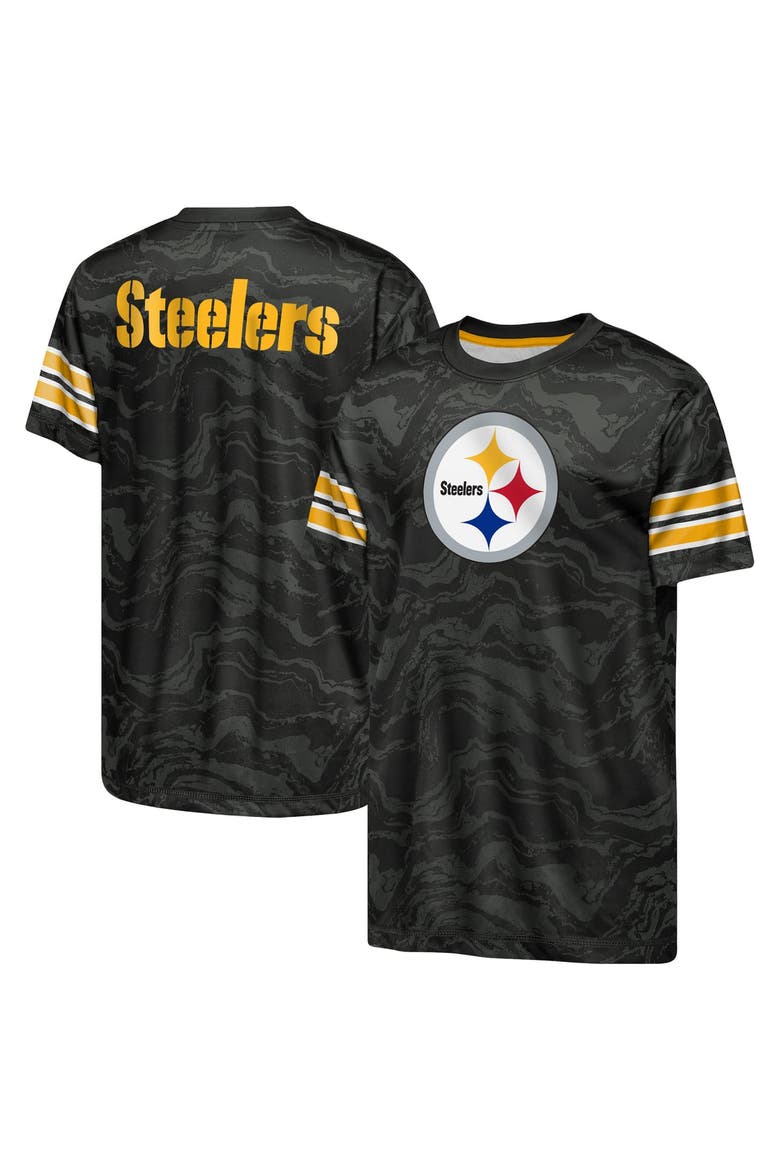 Youth Outerstuff  Black Pittsburgh Steelers Slant Route Performance T-Shirt, Main, color, Black
