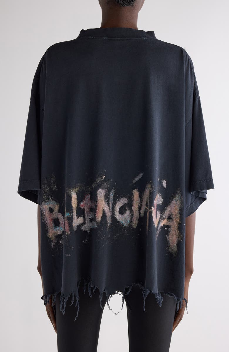 Balenciaga Nail Polish Distressed Crop Logo Graphic T-Shirt, Alternate, color, 