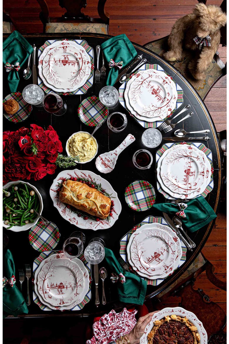 Country Estate Winter Frolic Ruby Christmas Eve Dinner Plate, Alternate, color, RUBY