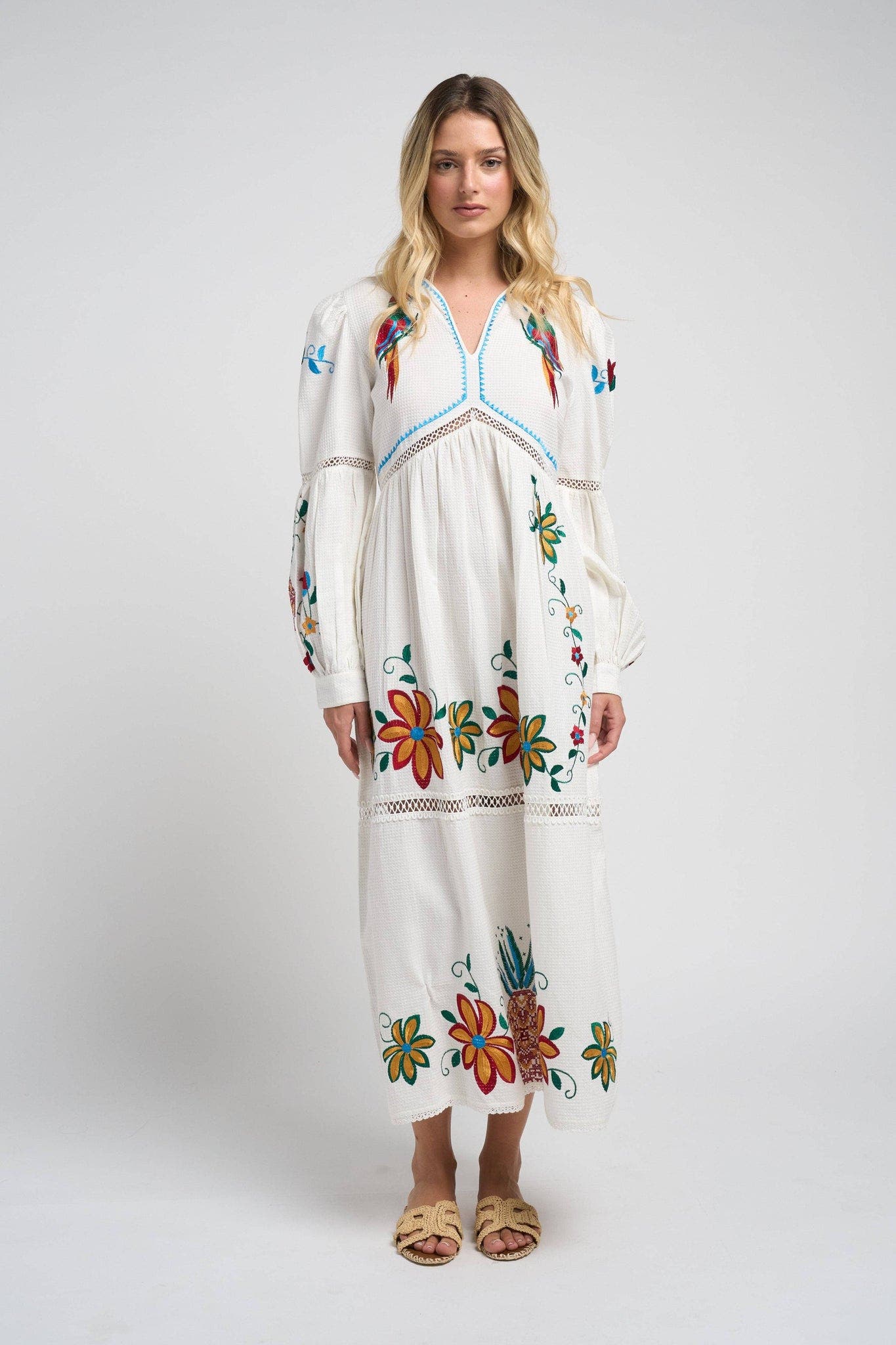 Guadalupe Design Sofia Parrot Dress In White