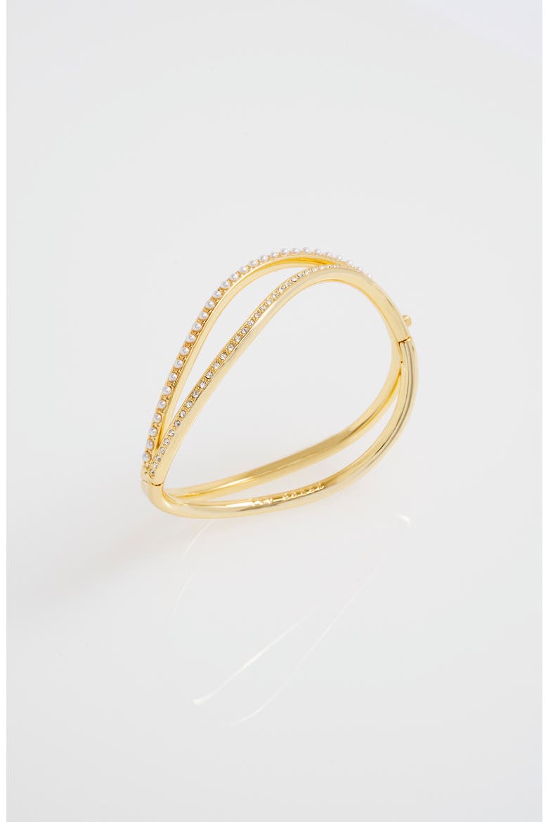 Wavie Faux Pearl & Crystal Hinged Bangle, Alternate, color, GOLD TONE / PEARL / CLEAR