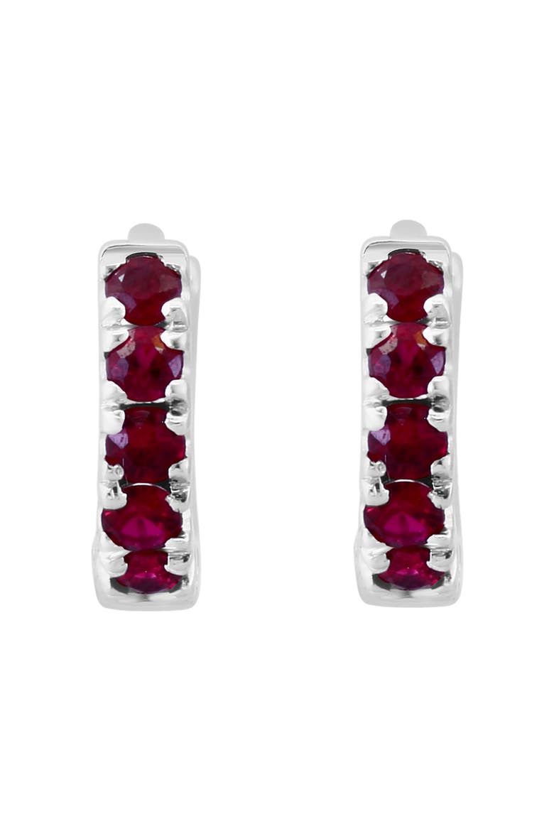 Sterling Silver Ruby Huggie Hoop Earrings, Alternate, color, RED