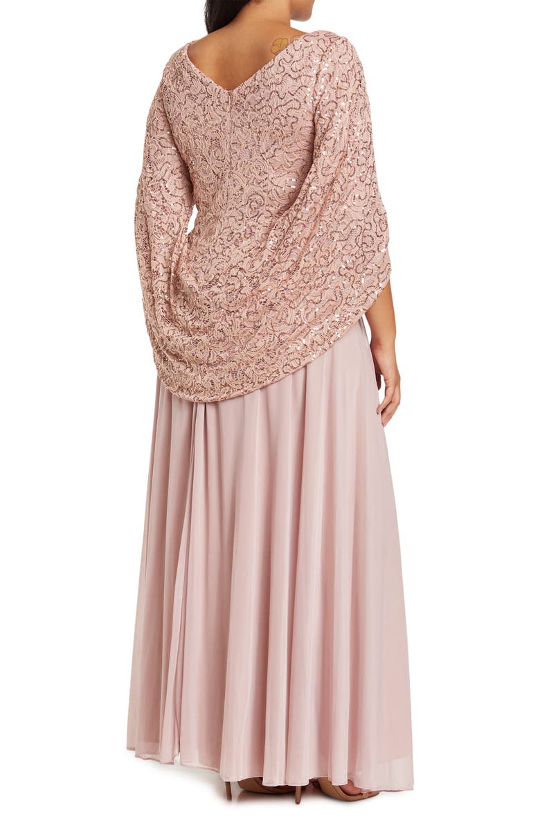 Marina Lace Chiffon Capelet Gown, Alternate, color,