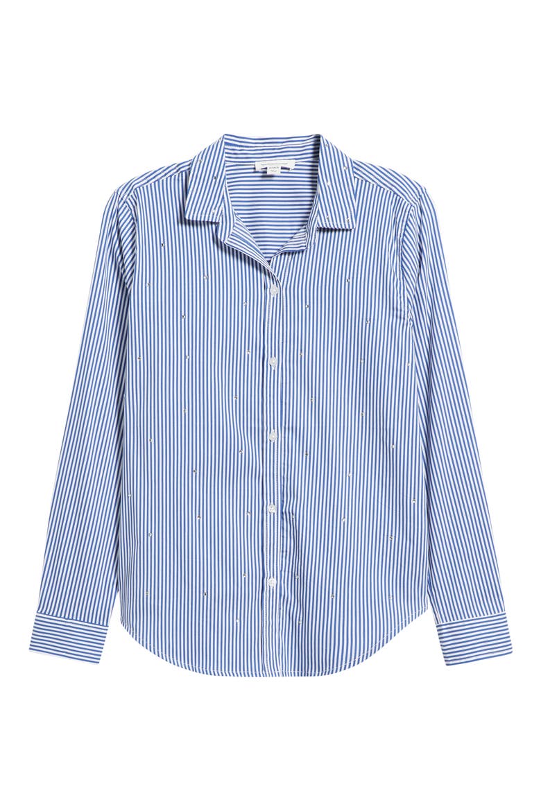 Lynden Embellished Stripe Cotton Blend Button-Up Shirt, Alternate, color, BLUE STONE