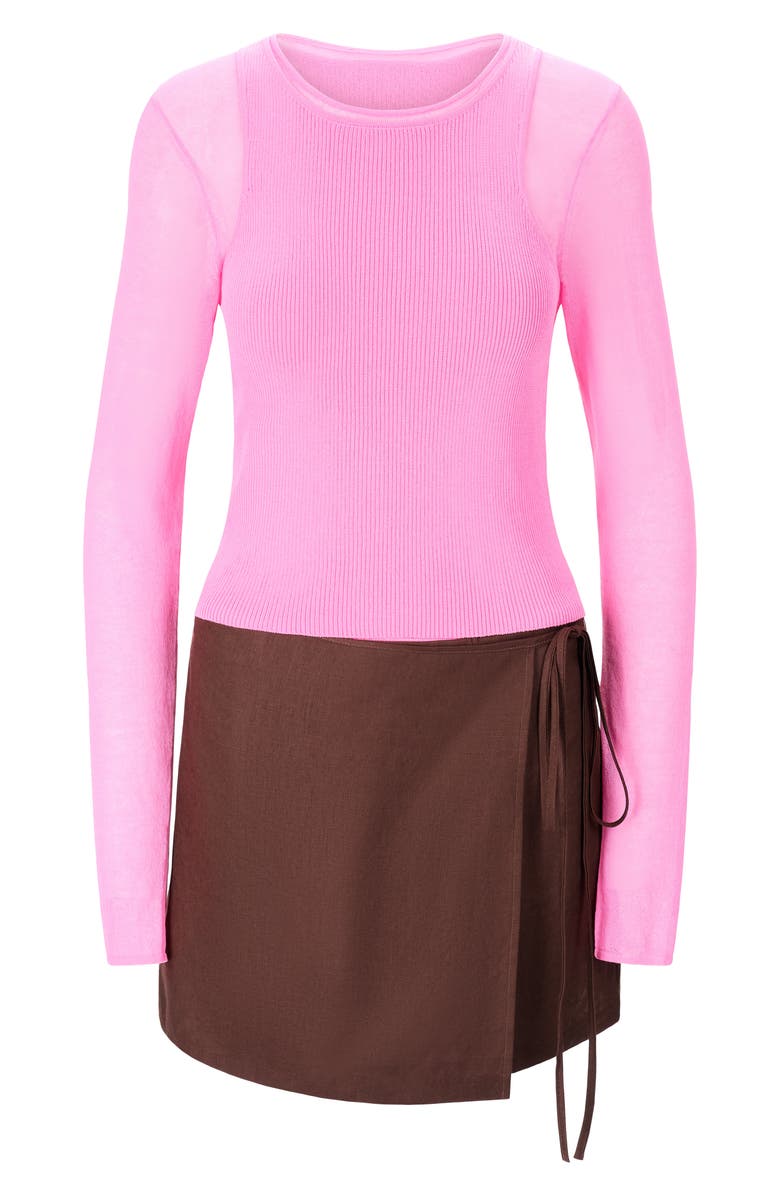 STAUD Taylor Long Sleeve Mixed Media Minidress, Alternate, color, Orchid