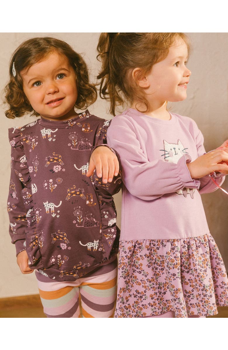 Deux par Deux Girl's Super Soft Dress With Print Skirt Lilac Mini Flowers, Alternate, color, 