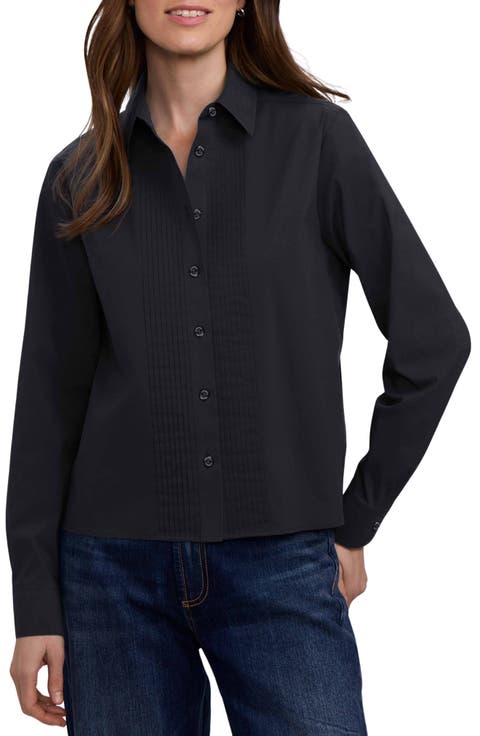 Jodie Pintuck Pleat Stretch Cotton Button-Up Shirt