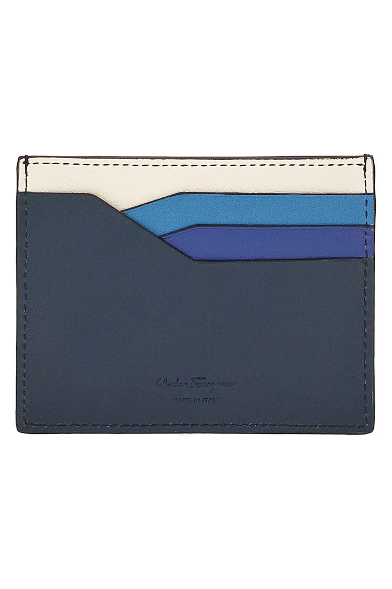 Salvatore Ferragamo SF Logo Leather Card Case, Alternate, color, DEEP OCEAN PACIFIC CHAMBRAY