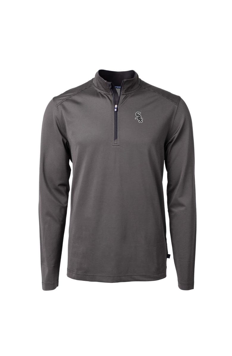 Cutter & Buck Men's Cutter & Buck Black/Gray Chicago White Sox Virtue Eco Pique Micro Stripe Recycled Quarter-Zip Pullover Top, Alternate, color, 
