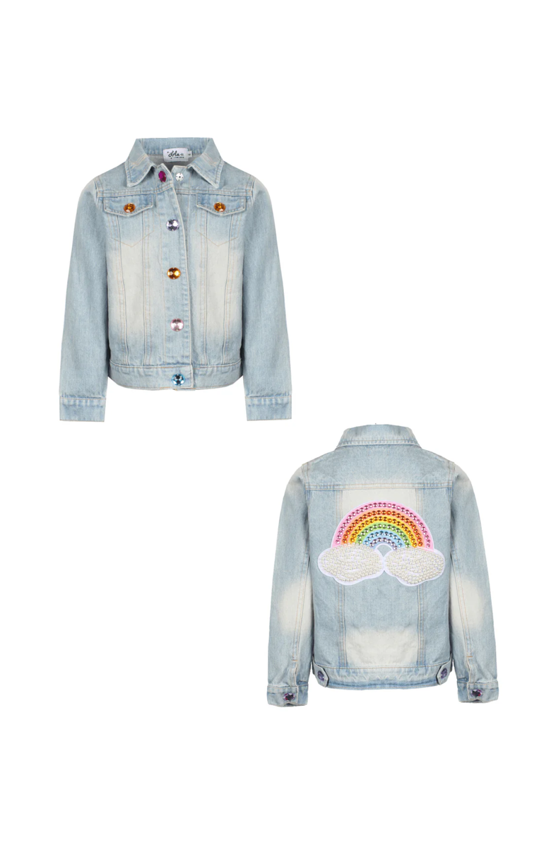 Lola + The Boys Rainbow Pearl Denim Jacket, Main, color, Blue