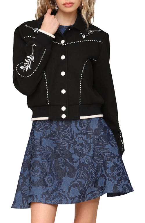 Avec Les Filles Embroidered Faux Suede Western Bomber Jacket In Black