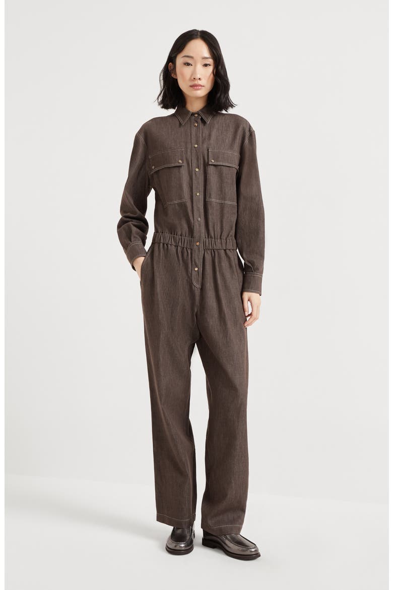 Lightweight no-fade denim jumpsuit, Alternate, color, Cocoa