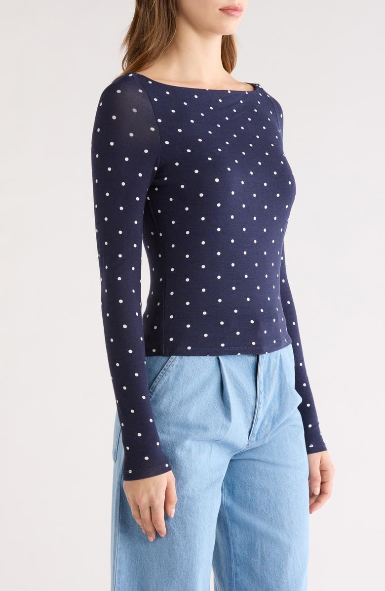 PacSun Shaina Polka Dot Long Sleeve Top, Alternate, color, White/ Navy