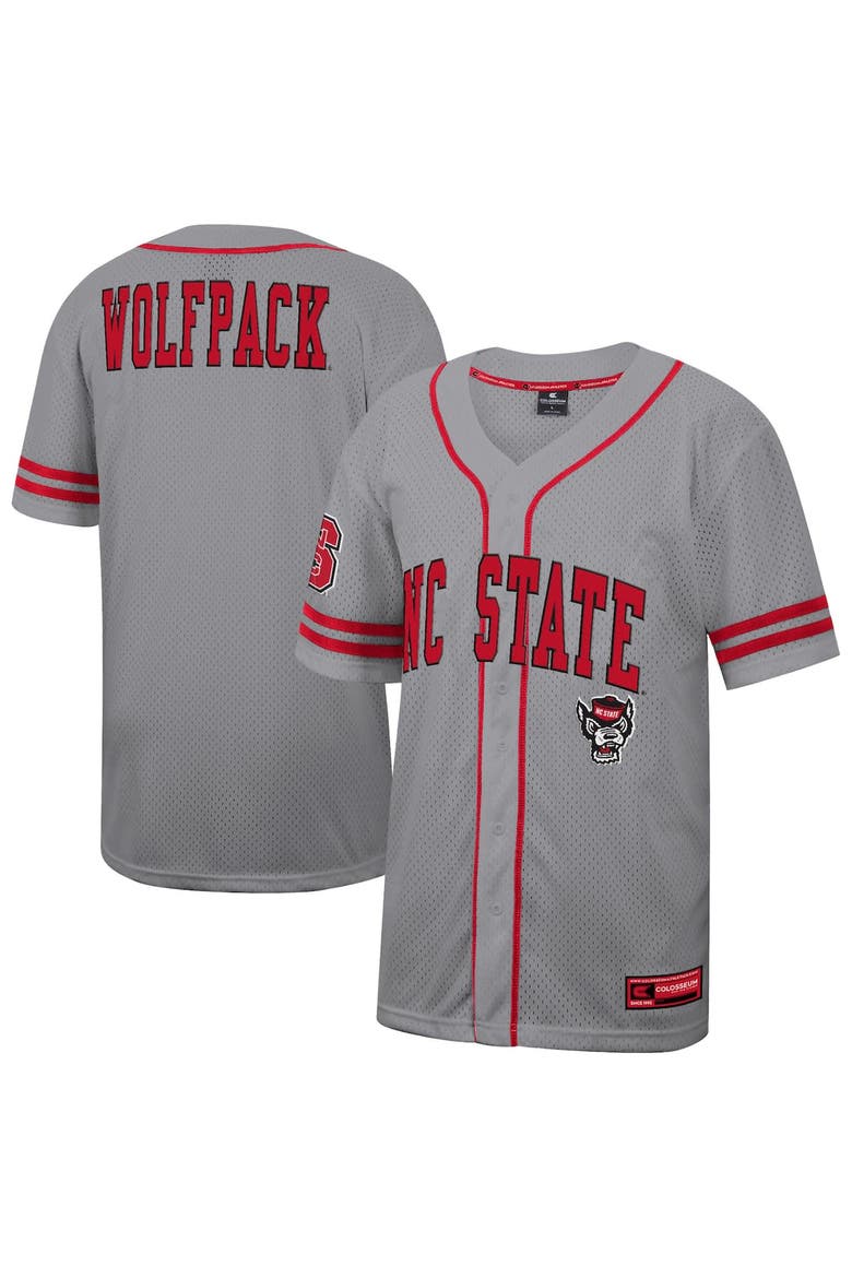 Men's Colosseum Gray NC State Wolfpack Free Spirited Baseball Jersey, Main, color, Gray