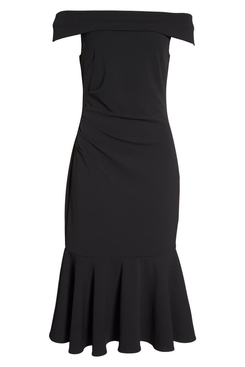 Off the Shoulder Midi Dress, Alternate, color, BLACK