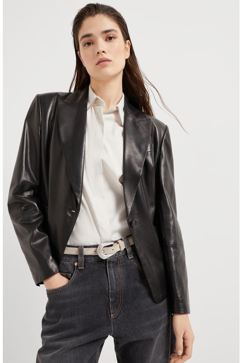 Nappa leather jacket with monili, Alternate, color, Black