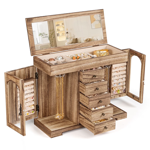 Rustic Torched Wooden Jewelry Box