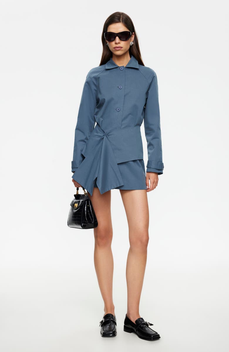 LIONESS Wiseguy Long Sleeve Cotton Mini Shirtdress, Alternate, color, Slate