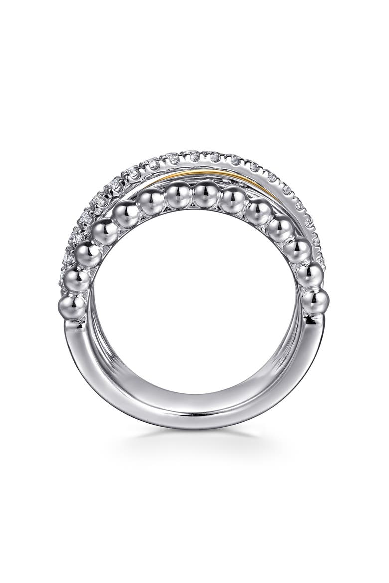 Bujukan White Sapphire Wide Ring, Alternate, color, SILVER/ 14K YELLOW GOLD