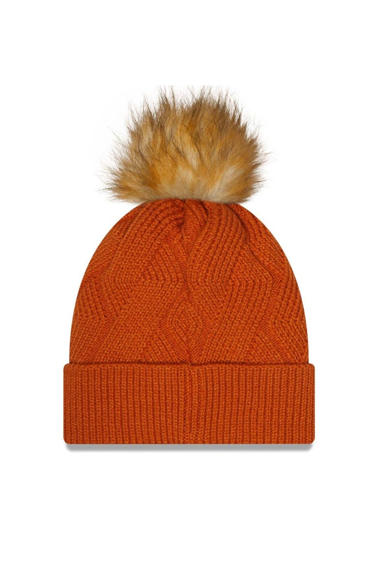 Women's New Era Texas Orange Texas Longhorns Snowy Cuffed Knit Hat with Pom, Alternate, color, Burnt Orange