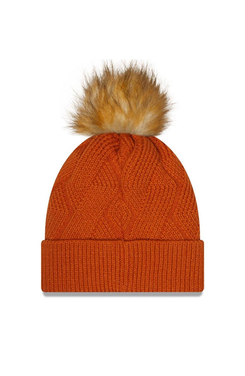 New Era Women's New Era Texas Orange Texas Longhorns Snowy Cuffed Knit Hat with Pom, Alternate, color,
