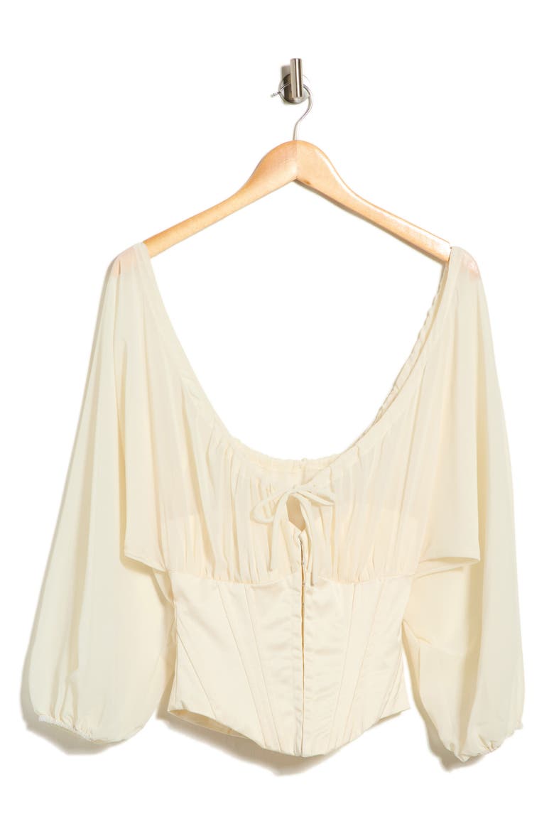 Blouson Sleeve Corset Top, Main, color, WHITE