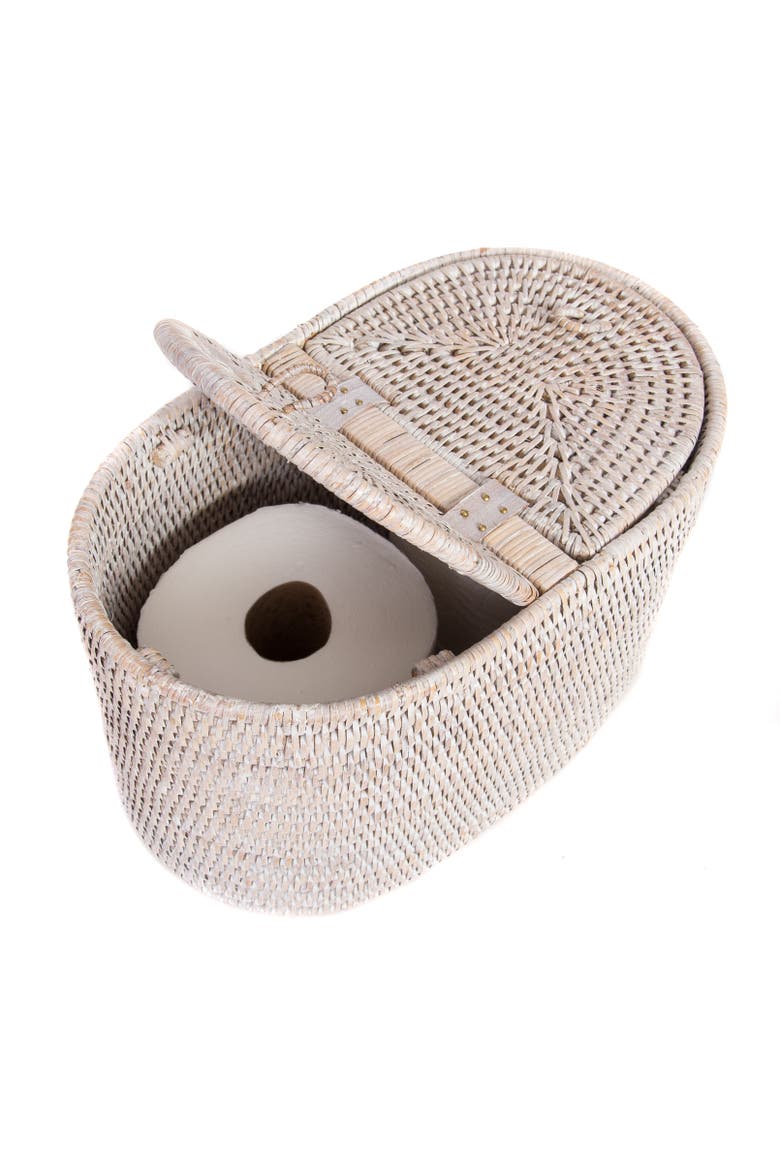 Oval Rattan Double Tissue Roll Box, Main, color, White Wash