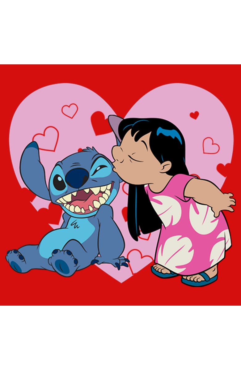 Lilo & Stitch Girl's Lilo & Stitch Valentine's Day Kisses Graphic T-Shirt, Alternate, color, Red