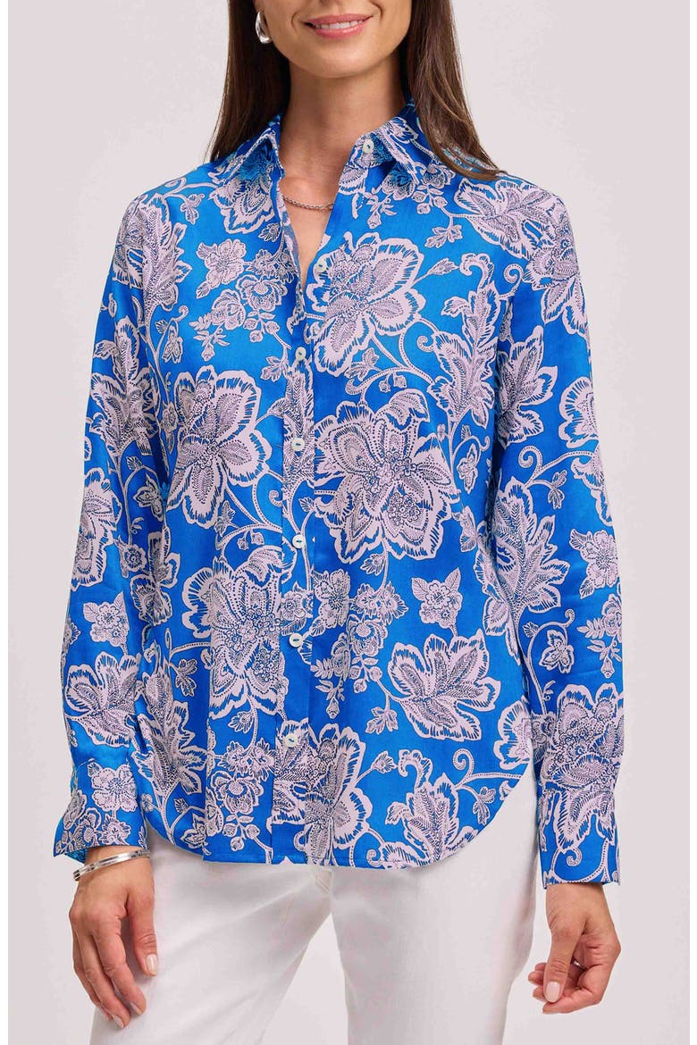 Meghan Floral Print Cotton Button-Up Shirt, Main, color, COBALT BLUE