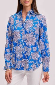Foxcroft Meghan Floral Print Cotton Button-Up Shirt