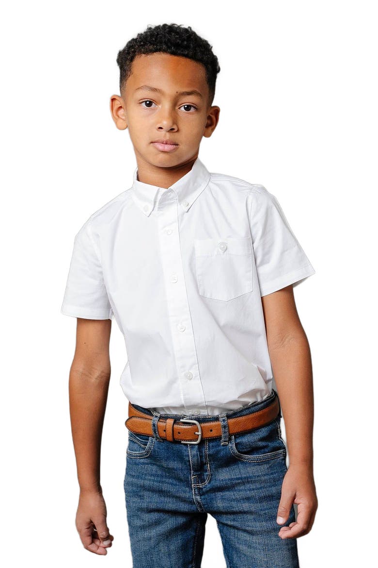 Boys' Organic Stretch Poplin Short Sleeve Shirt, Kids, Main, color, White Short Sleeve