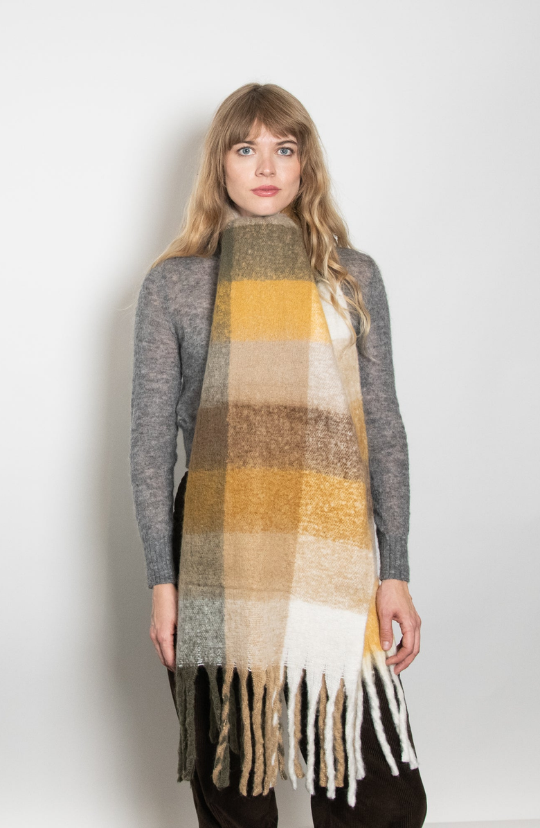 W Y E T H Gisela Scarf, Alternate, color, Plaid Brown / White