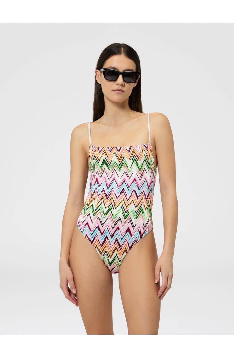 Missoni One-piece Swimsuit In Stretch Viscose With Lace And Zigzag Pattern, Alternate, color, Multicoloured